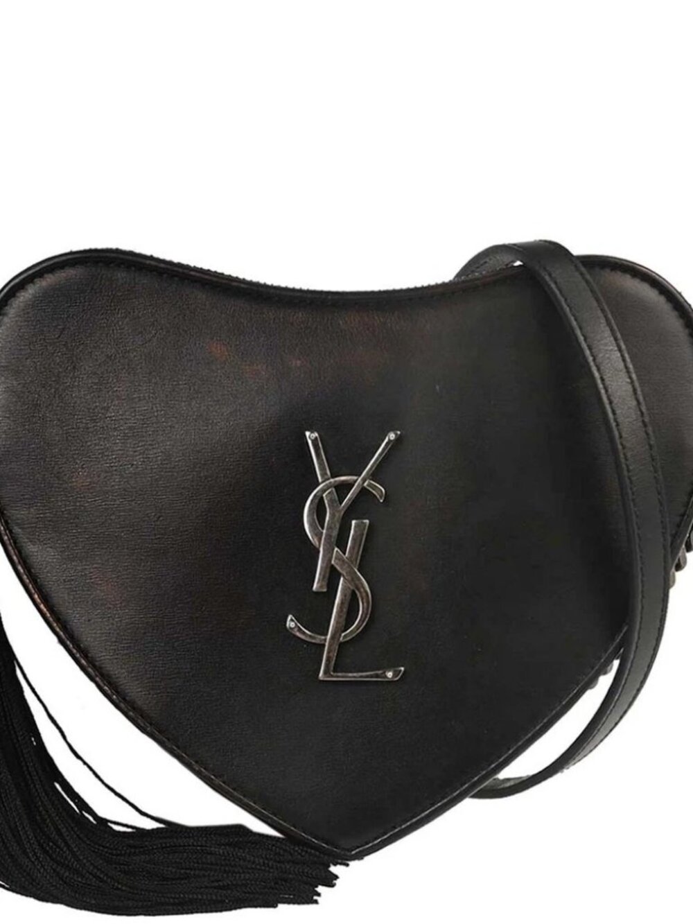 Saint Laurent Black Leather Love Heart Shoulder Bag